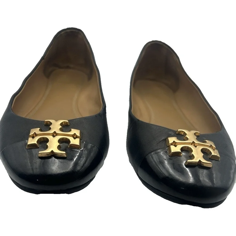 Tory Burch Everly Cap Toe Ballet Flat Old Money Closet Staple Black Size 8 1/2